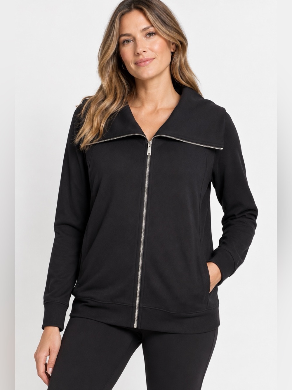 NYDJ Activewear Black Asymmetrical Zip Jacket Size M NWT